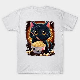 Cute Chibi Anime Manga Black Cat Ramen Lover T-Shirt